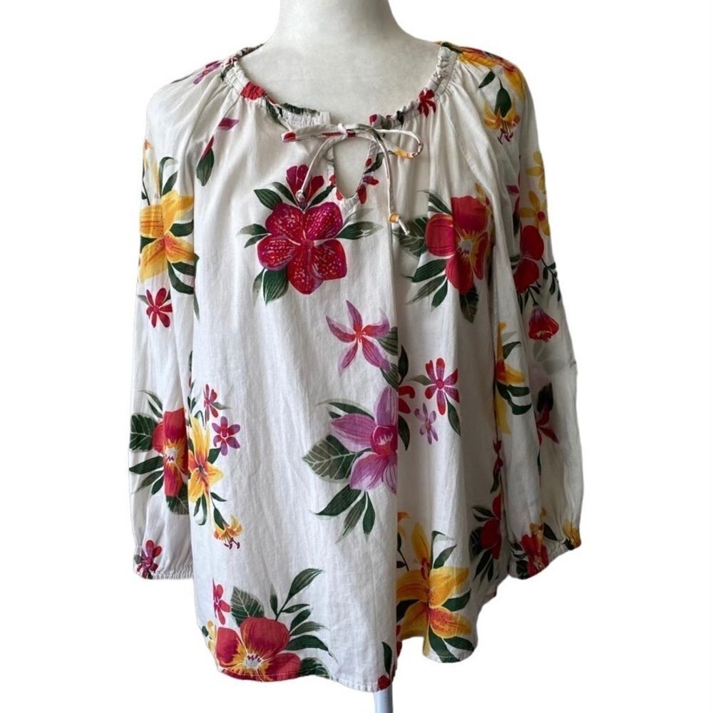 Old Navy Blouse Floral Print Tie Peasant Shirt Boho SZ XS